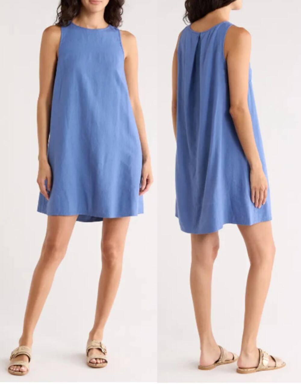 Madewell Linen Blend Sleeveless Shift Mini Dress Delphinium Blue Size XL